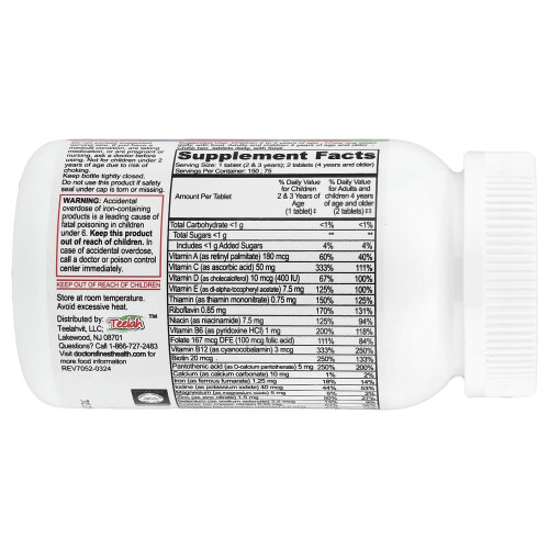 Doctor's Finest, Multivitamínico e Multimineral para Crianças com Ferro, Uva e Morango, 150 Comprimidos Chupáveis 1