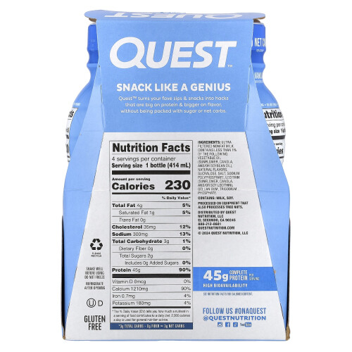 Quest Nutrition, Μίγμα Προτεΐνης, Βανίλια, 4 Φιάλες, 14 fl oz (414 ml) Κάθε 1