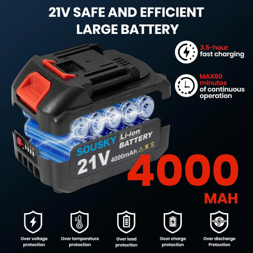 21V lithium battery 4.0 Ah with charger and LED indicator 1