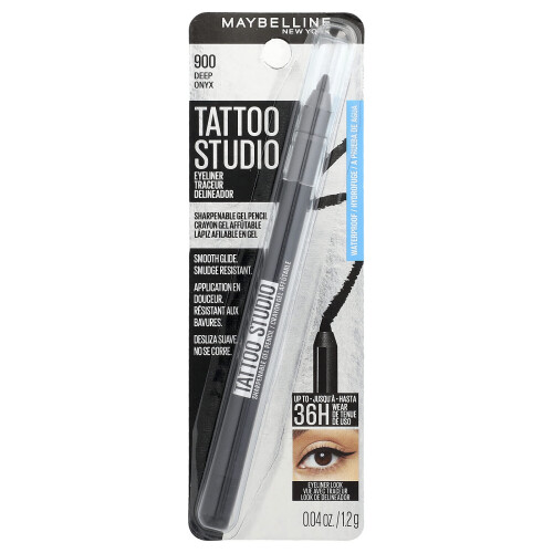Maybelline Maybelline, Τάττοο Στούντιο, Μαύρισμα, Στιλέτο Γελοποί, Υδρατομής, 900 Deep Onyx, 0.04 oz (1.2 g) 1