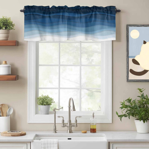 Μπλε ναυτικό ντεγκραντέ Ocean Valance 54x18in, με τσέπη για ράβδους, συμβατό με κουζίνα, 1