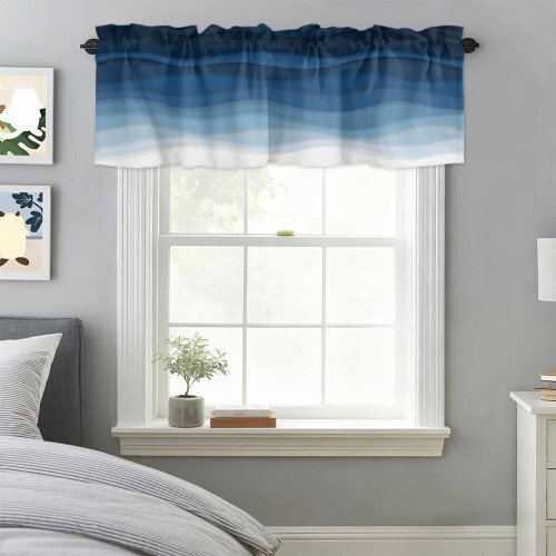 Μπλε ναυτικό ντεγκραντέ Ocean Valance 54x18in, με τσέπη για ράβδους, συμβατό με κουζίνα, 2