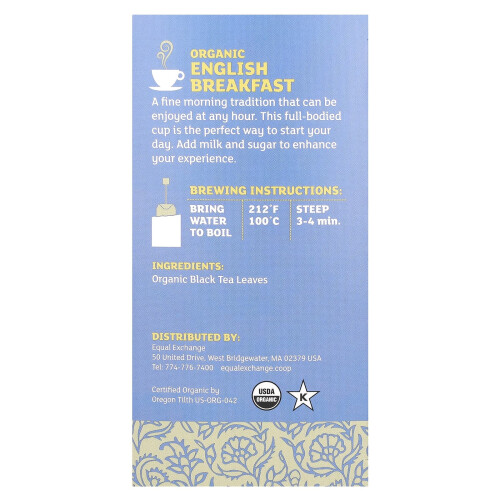 Equal Exchange, Tè Nero Inglese, 20 Buste di Tè, 1,41 oz (40 g) 1