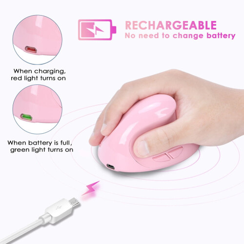 Ergonomic Vertical Mouse Rechargeable Wireless USB 2.4G for Computer Laptop Gaming Mouse Pink 1