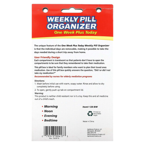 Ezy Dose, Een Week Plus Vandaag Wekelijkse Pillen Organizer, 1 Stuk 1