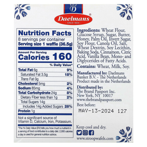 Daelmans, Στροόπφουφελς με Μέλι, 8 Σουβλάκια, 10.23 oz (290 g) 1