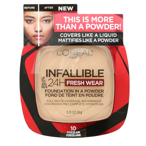 L'Oréal, Infallible 24H Φρέσκο Φορτί, Βάση Foundation, 10 Πορσελάνη, 0,31 oz (9 g) 1