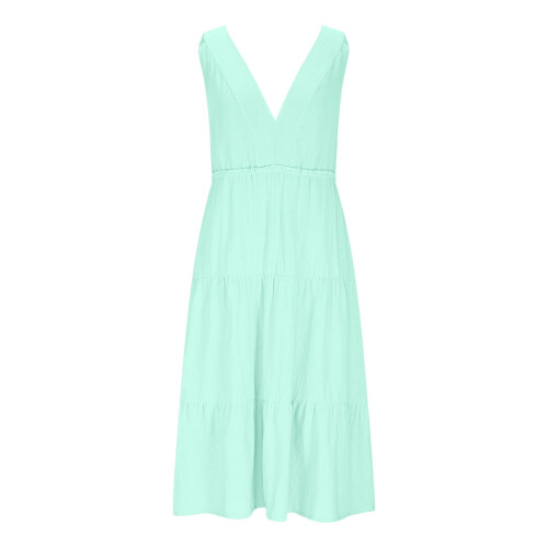Γυναικείο Φόρεμα Παραλίας, Casual, Αμάνικο, V-Neck, Κορδόνι στη Μέση, Προ-Συρρικνωμένο, 2