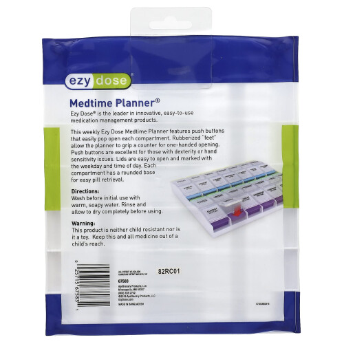 Medtime Planner Weekly 4X/Day con Push Buttons di Ezy Dose, 2 XL, 1 Count 1