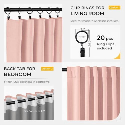 Blackout Linen Curtains 50x84 in, 2 Panels 2