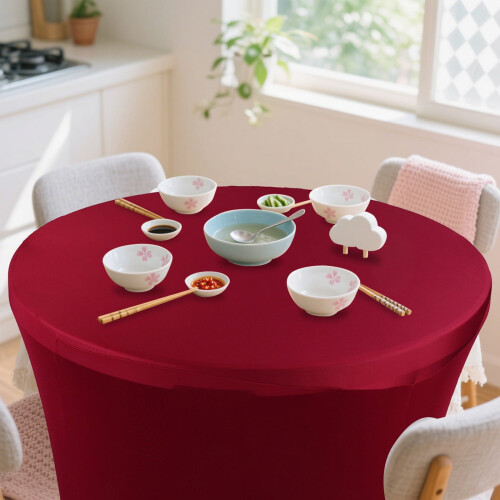 Round Polyester Tablecloth with 4 Elastic Corners 2
