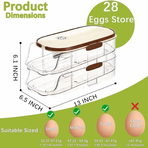 Rolling Egg Storage Container for Fridge, 28-Capacity 2
