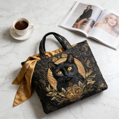 Εκπτώσεις! Vintage τσάντα Tote από καμβά με καπιτονέ σχέδιο για γάτες – 1