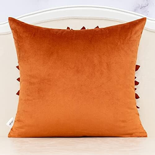 Housse de coussin à fleurs en velours orange 45 x 45 cm 1