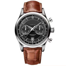 (Silver shell, black face) Men's casual five-finger quartz watch with leather strap