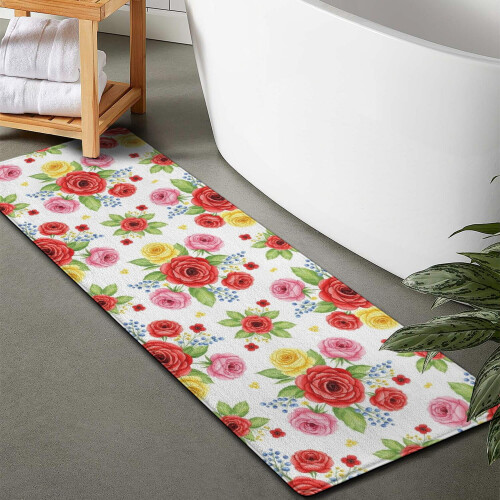Χαλί μπάνιου Pioneer Flower Floral, αντιολισθητικό χαλάκι μικροϊνών με επένδυση από 1