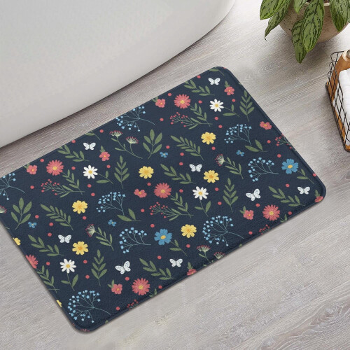 Χαλί μπάνιου Pioneer Flower Floral, αντιολισθητικό χαλάκι μικροϊνών με επένδυση από 1