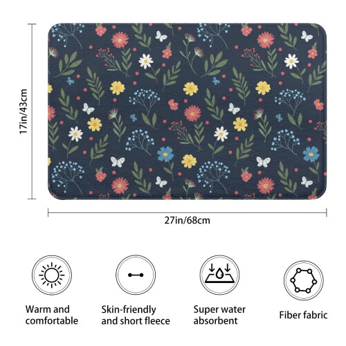 Χαλί μπάνιου Pioneer Flower Floral, αντιολισθητικό χαλάκι μικροϊνών με επένδυση από 2