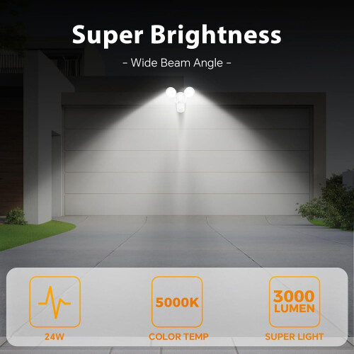 Refletor LED com sensor de movimento para exterior, 24W, 2 cabeças, branco 1