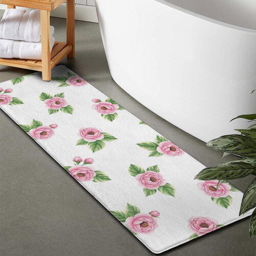 Χαλί μπάνιου Pioneer Flower Floral, αντιολισθητικό χαλάκι μικροϊνών με επένδυση από 1