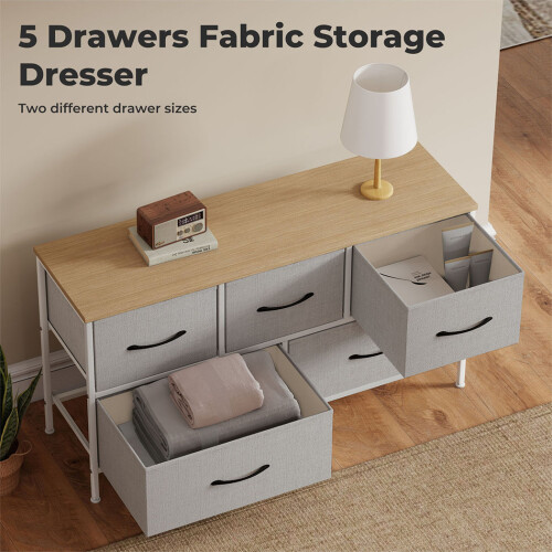 Levede 5-Drawer Fabric Chest Dresser Light Grey 1