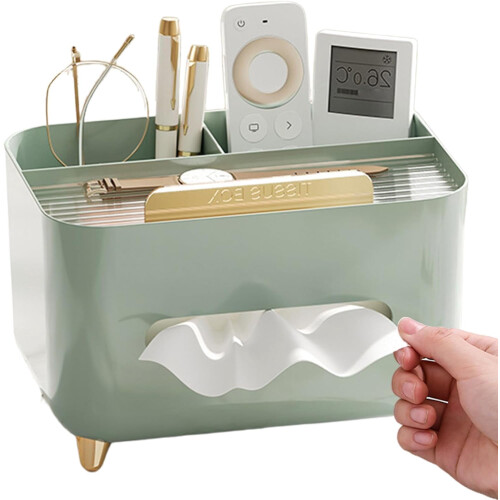Porta-lenços retangular multifuncional com compartimentos para mesa, sala de estar e quarto – Verde (1 unidade), compatível com caixas de lenços 1