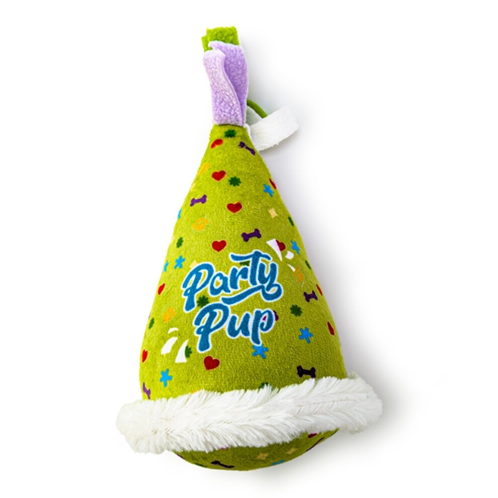 Hugglepets Party Pup Hat Squeaky Dog Toy - Lime