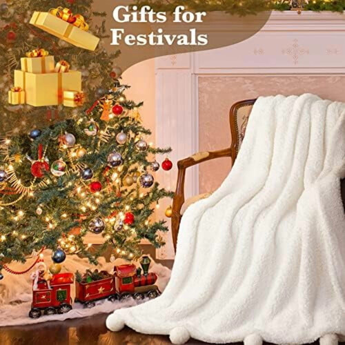 Double-Sided Sherpa Fleece Throw Blanket, Queen Size 1