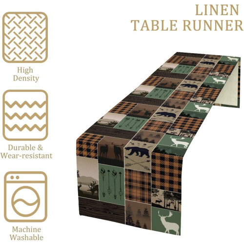 Linen Table Runner 13 x 90 in Rustic Cabin Design 2