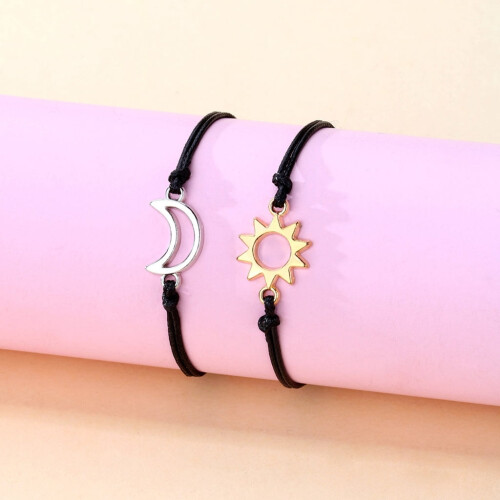 2 Pulseiras de Amizade com Símbolo do Sol e da Lua - Presente Perfeito para Amizade 1