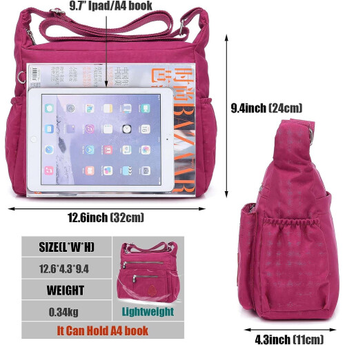 Τσάντα Crossbody για γυναίκες, Αδιάβροχη τσάντα ώμου από νάιλον με πολλές τσέπες, 2