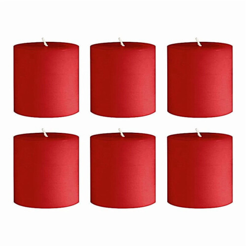 Conjunto de 6 velas de pilar redondas de cera sem perfume, vermelhas, 7,6 x 7,6 cm (3 x 3 polegadas), que não pingam, ideais para decoração de 2