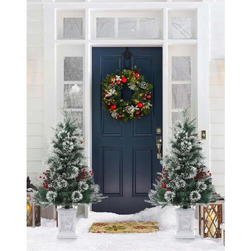3ft-4.5ft Pre-Lit Flocked Christmas Tree with 70 LED Lights 2