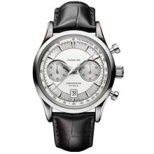 (Silver shell, white surface) Men's casual five-finger quartz watch with leather strap