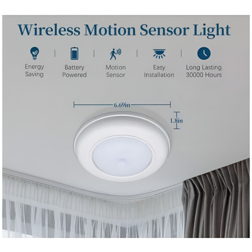 LED Motion Sensor Ceiling Light 6000K Battery Powered 1