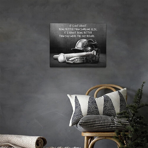 Black and White Baseball Canvas Print 16 x 12 in 1