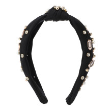 Fine Workmanship Headband Fashion Women'S Sparkle Rhinestone Wide Knot Crystal Embellished Jeweled Headband Non Slip Pearl Knotted Soft Cotton Fabric