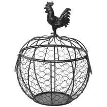 Large Capacity Egg Basket with Rooster , Black Metal Wire, Holds 36 Eggs for Farm Harvests