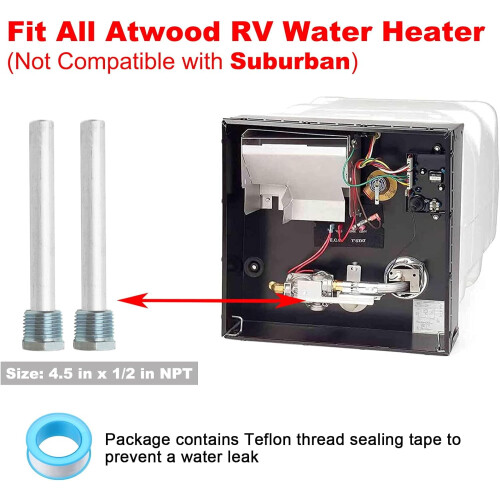 2 τεμάχια ανοδικής ράβδου θερμοσίφωνα RV - 4,5" Μ x 1/2" NPT, ανταλλακτικό για θερμοσίφωνα 1