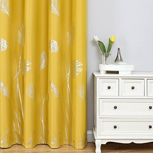 Yellow blackout curtains 52x96 inch silver palm pattern 2 1