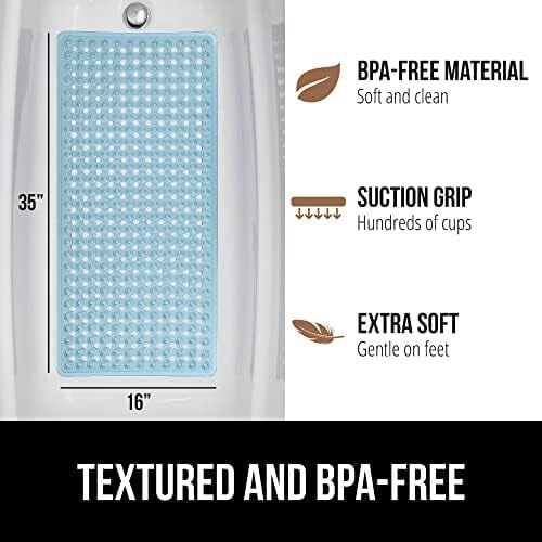 Shower Mat with Suction Cups, 21" x 21", Machine Washable 1