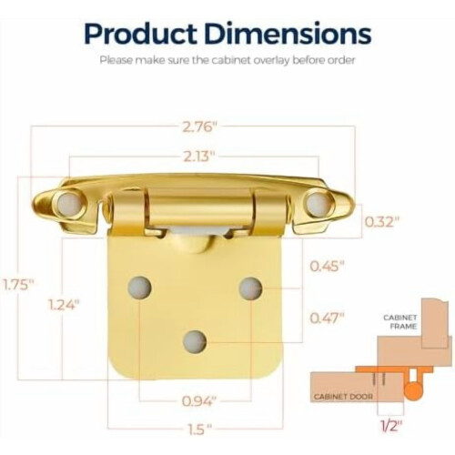 Συσκευασία 4 μεντεσέδων επικάλυψης ντουλαπιών 1/2", αυτοκλειόμενοι ημικρυφοί, από 2