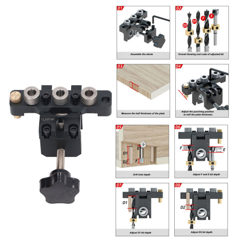 Aluminum Alloy Doweling Jig Drill Kit, Adjustable, 40mm Clamp 2