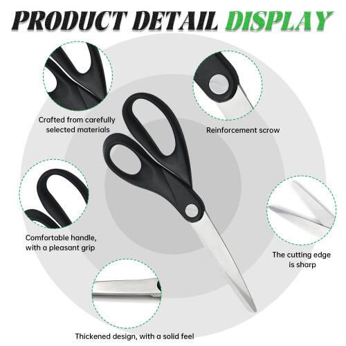 2Pcs Craft Scissors, Two-Finger Handle, 7.87" Black Scissors for Thread Cutting & Snipping – Compatible with Office Use 2