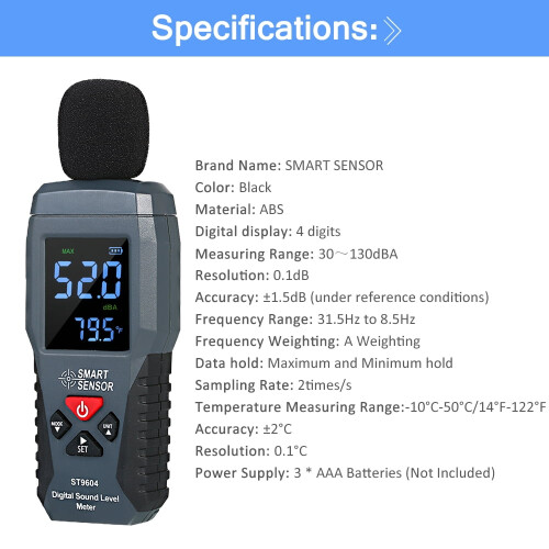 Fonometro con display LCD 30-130 dB(A) Compatibile con ST9604 1
