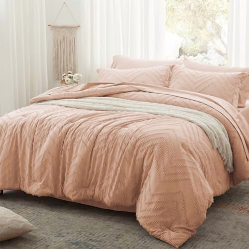 King Comforter Set Pink Tufted 7-Piece 1