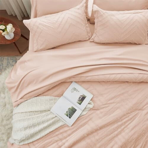 King Comforter Set Pink Tufted 7-Piece 2