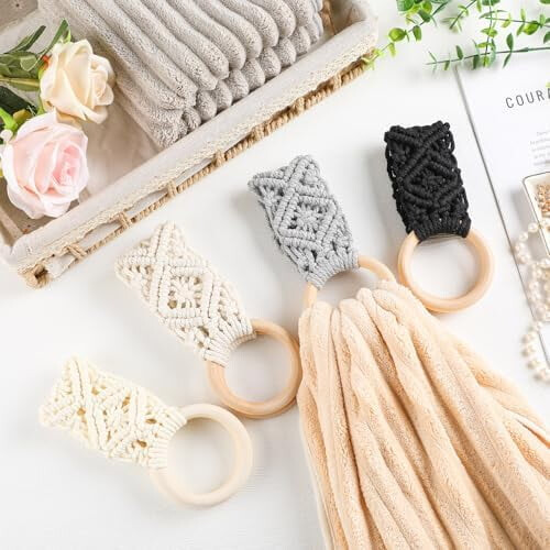 Πακέτο 4 θηκών πετσετών πιάτων Boho Crochet – Δώρο Αγίου Βαλεντίνου, Κρεμαστός κρίκος 1