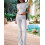Solid Color Slim Fit Short Sleeve Trousers Suit Gray L 4