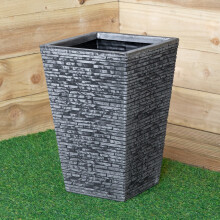 30cm x 45cm Large Square Plastic Slate Effect Garden Planter in Dark Grey